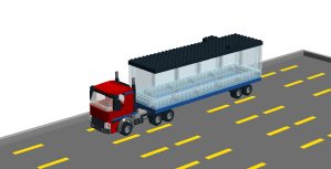 This is the second vehicle in the parking lot!  It is a semi-truck with a fish tank for a trailer.  