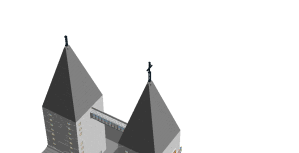 There is a weathervane on top of the first building.  Next picture is a closer view. 